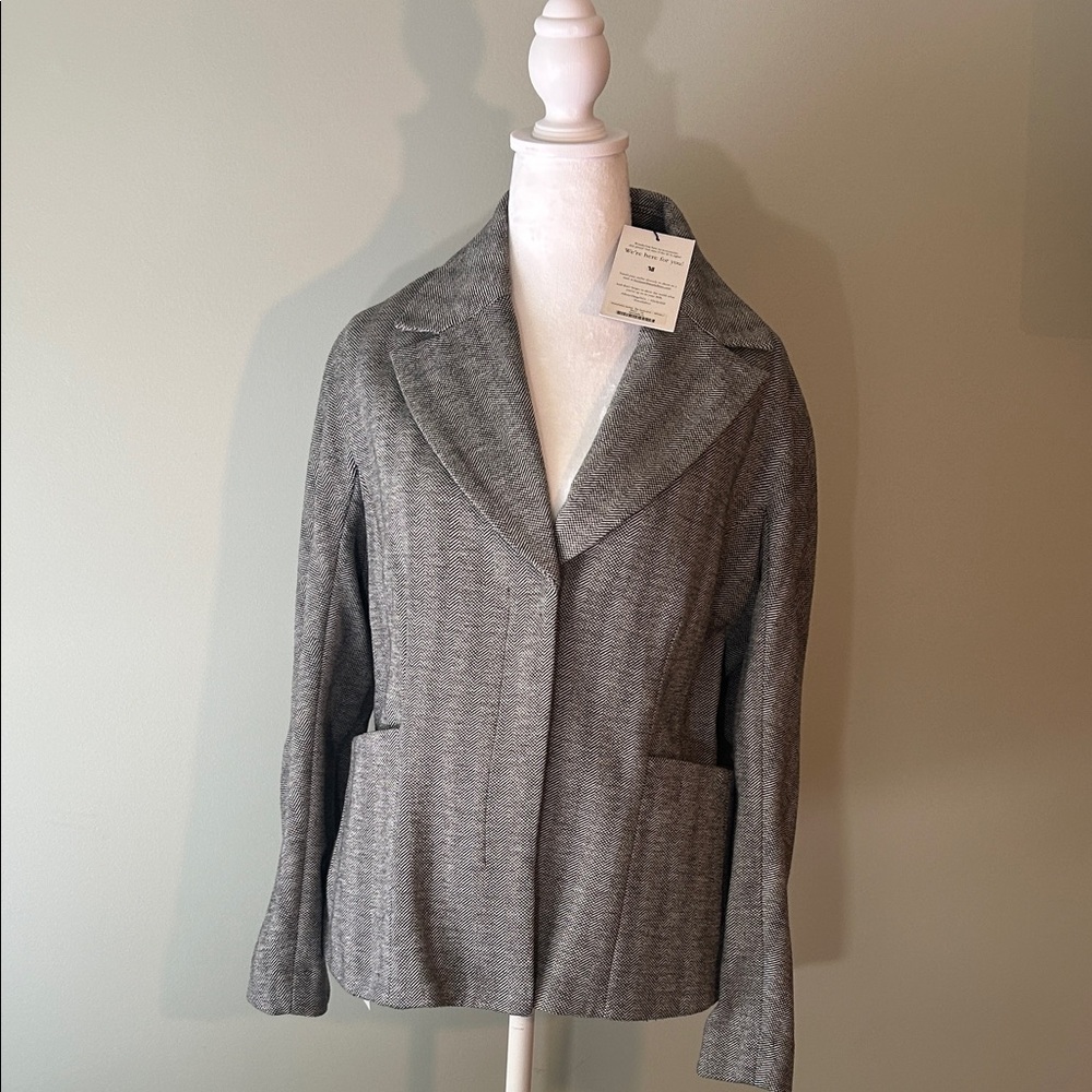 NWT Ladies MM Lafleur The Wakefield Blazer Herringbone Jacquard Grey/Black SZ16